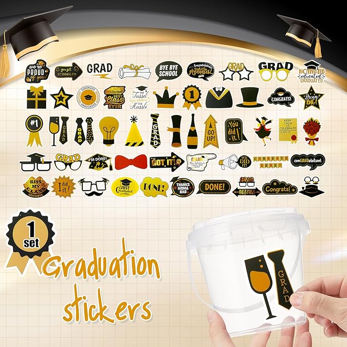 Funnymoom 30 Set 2026 Graduation Clear Plastic Cups with Lids & Straws 24oz Disposable Rum Drink Buckets Bulk for Cocktail Parties with Handles & Stickers for Graduation Beach Pool Party Supplies