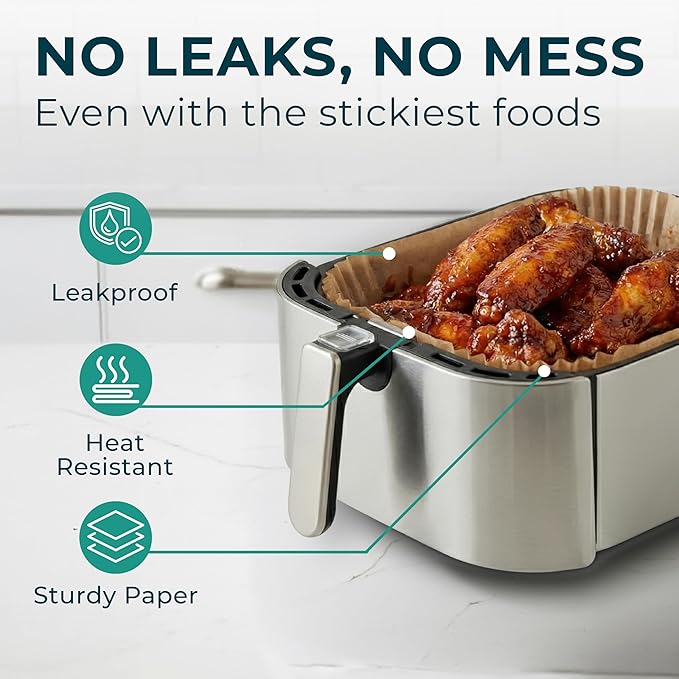 Cathy Yoder's Rectangle Air Fryer Liners, 125 PCS 8 inch Air Fryer Liners Disposable Rectangular, 8-12 QT Easy Cleanup Rectangular-Shape AirFryer Liner Parchment Paper for Cooking & Baking