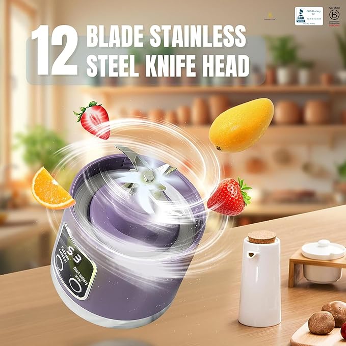 Paramexview® Portable Blender 16oz/500ml for Juices & Smoothies with 12 Stainless Steel Blades | USB Rechargable & 3 Levels Multi-Speed Control | 50W Powered fusion Portable Blender