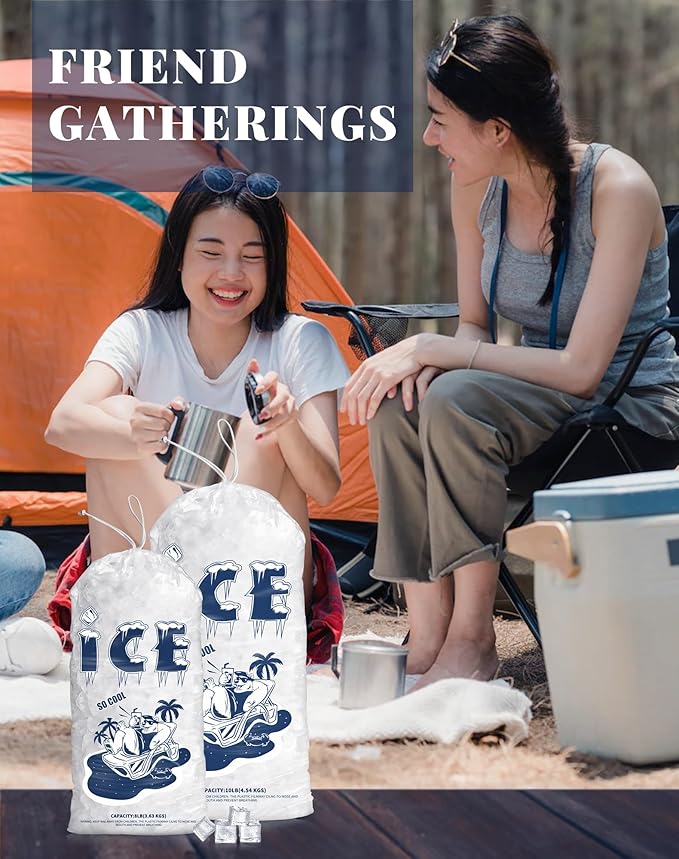 FireKylin 100 Pack Ice Bags 20 lb, Heavy-Duty Ice Bags with Drawstring(2 Mils Thickness)