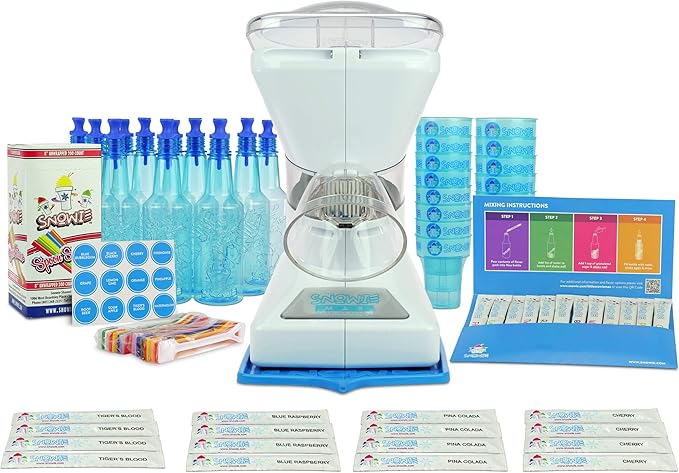 SNOWIE - Little Snowie Max Snow Cone Machine - Premium Shaved Ice Maker, With Powder Sticks Syrup Mix, Entrepreneur Kit, Light Blue