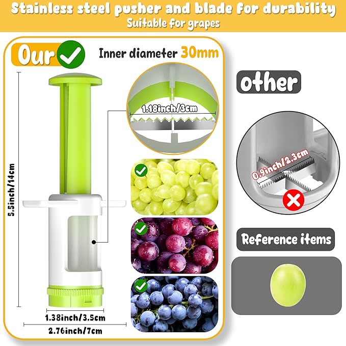 Grapes Cutter for Toddlers, Fruit & Veggie Cutter for Kids Grape Slicer Kitchen Tool, Perfect for Fruit Salads, Snacks, and Cake Decorations-Green Container-Green DoubleBlade