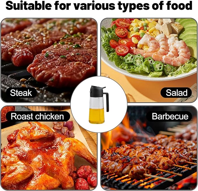 2 In 1 Oil Dispenser And Oil Sprayer, 16 Oz/470 Ml Oil Dispenser For Kitchen Spray, With Fine Mist Nozzle, Suitable For Cooking, Air Fryer, Salad, Grilling(black)