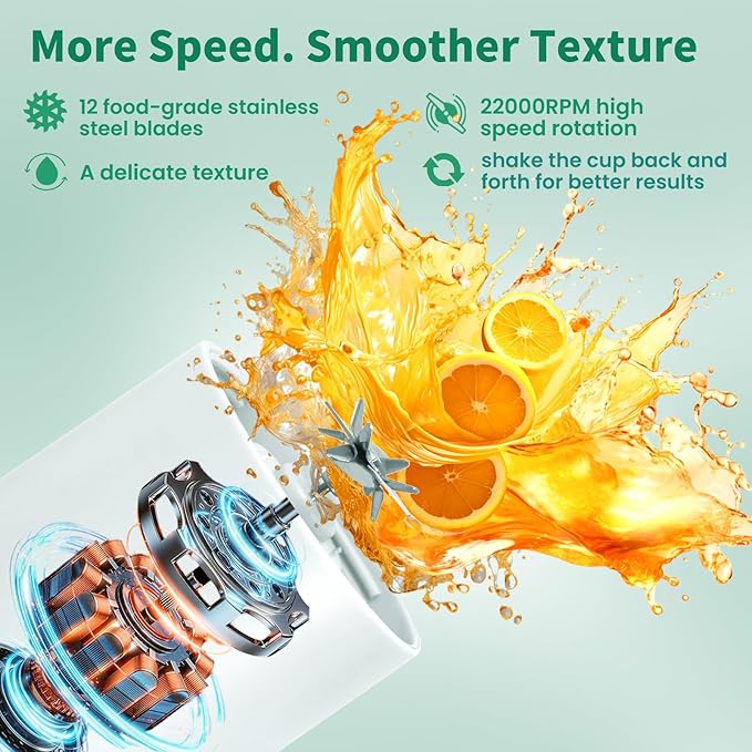 530ML Portable Blender,Mini Portable Electric USB Juicer,Small Personal Blender for Smoothies and Shakes,With Automatic Cleaning Function,Multi-Purpose and Easy To Use(white)