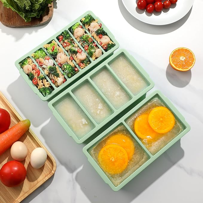 3-Pack Silicone Freezer Trays with Lid,2 Large 2-Cup(500ml)&4 Medium 1-Cup(125ml)&6 Small 1/2-Cup(75ml) Soup Freezer Container Molds,Ice Cube Tray For Meal Prep&Freezing Soup,Stews,Sauces