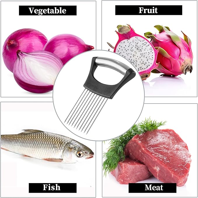 Onion Slicer, Mumulo Stainless Steel Onion Cutter for Slicing and Storage Onions, Tomato, Eggs and Vegetables, Protective Cover Included, Dishwasher Safe (Black)