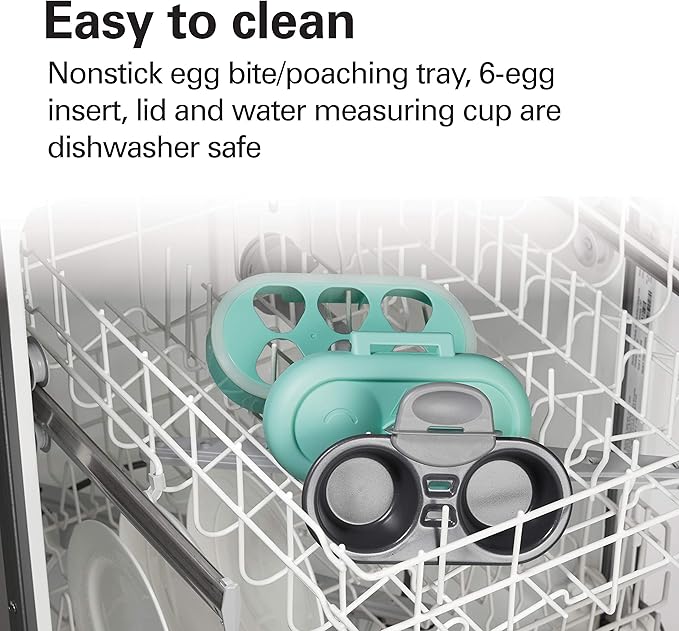 Hamilton Beach Sous Vide Style Electric Egg Bite Maker, Hard Boiled Egg Cooker & Poacher with Removable Nonstick Tray, Makes 2 in Under 10 Minutes, Teal (25511)