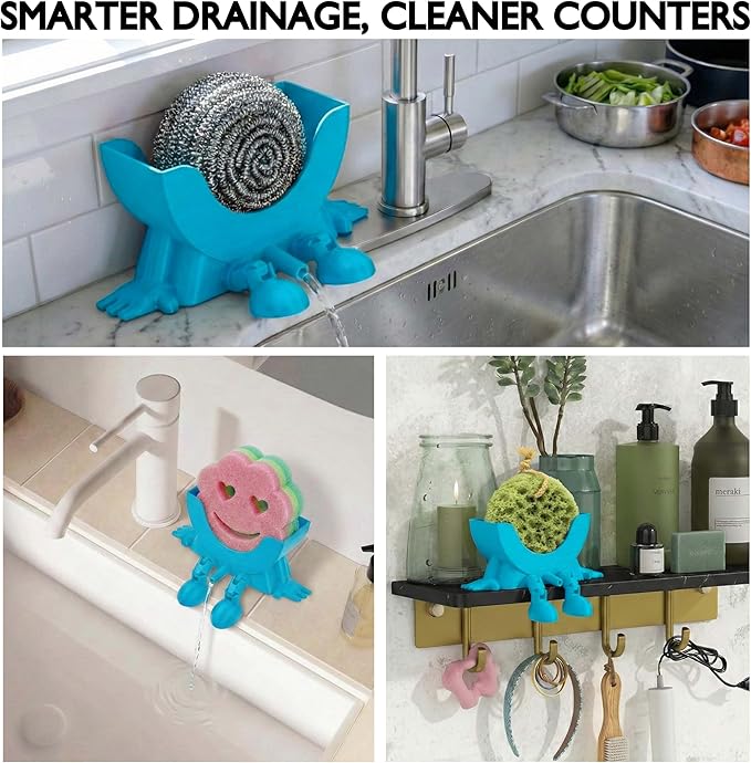Cute Hanging Sponge Holder with Drainage & Legs, 3D Printed Funny Sink Stand for Round Sponges, Aesthetic Kitchen Sink Edge Organizer, Countertop Decor, Quick-Drying Storage Cleaning Gadget