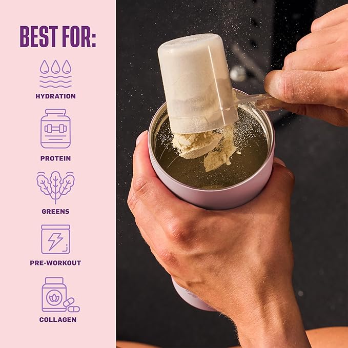 BlenderBottle 2-in-1 Insulated Stainless Steel Shaker Tumbler, Swig Leakproof Lid, Straw, BlenderBall, BPA Free, For Protein Shakes, Smoothies, And Pre Workout, 24 oz, Purple/Pink (Velvet Blush)