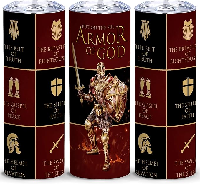 Put The Full Armor Of God,Pastor Appreciation Gifts,20 Oz Insulated Stainless Steel Skinny Iced Coffee Tumbler with Lid,Funny Travel Coffee Mug Cup Water Bottler,Birthday Gift for Men Women Dad,1 Pcs