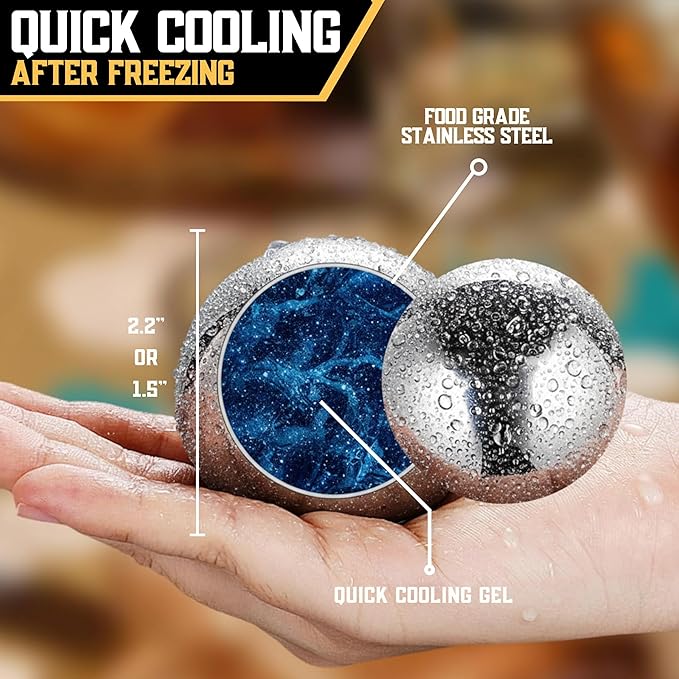 Gifts for Men, Dad, Husband - 4 Stainless Steel Whisky Ice Balls(2XL,2L), Tongs & Freezer Pouch in Luxury Gift Box for Bourbon|Scotch|Whiskey Lovers! (Not-Solid)