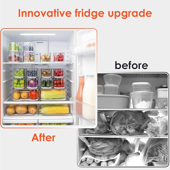 SMRCAD Fridge Organizers and Storage, 10 Pack Clear Organizer Bins with Lids for Kitchen, Pantry, Refrigerator, Food, Fruit, Vegetable Storage