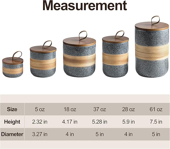 Miamolo Spice Jars with Airtight Lid, Coffee Container Canister Kitchen Food Storage Jars for Spice Sugar Tea Bag, Stackable Decorative Jars for Countertop, Grey & 37 fl.oz