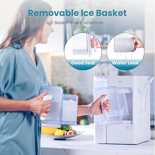 Gevi Adella Nugget Ice Maker 40lbs/Day,Countertop Pellet Ice Machine,Large Gallon Side Water Tank&Self-Cleaning,Pellet Ice Machine with Scoop&Basket for Home/Kitchen/Office