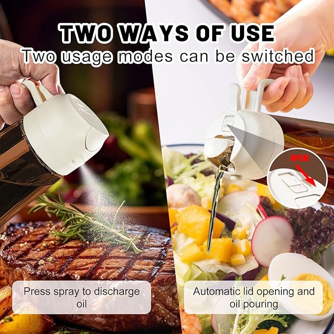 2 In 1 Oil Dispenser And Oil Sprayer, 16 Oz/470 Ml Oil Dispenser For Kitchen Spray, With Fine Mist Nozzle, Suitable For Cooking, Air Fryer, Salad, Grilling (white-2)