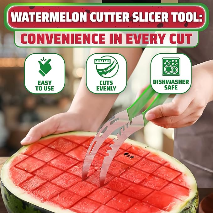 Watermelon Slicer Cutter Tool – Durable Stainless Steel Blade Watermelon Cutter with Ergonomic Handle | Slice or Cube Cantaloupe & Honeydew, Quick, Mess-Free Prep for Summer Snacks, Parties & BBQs