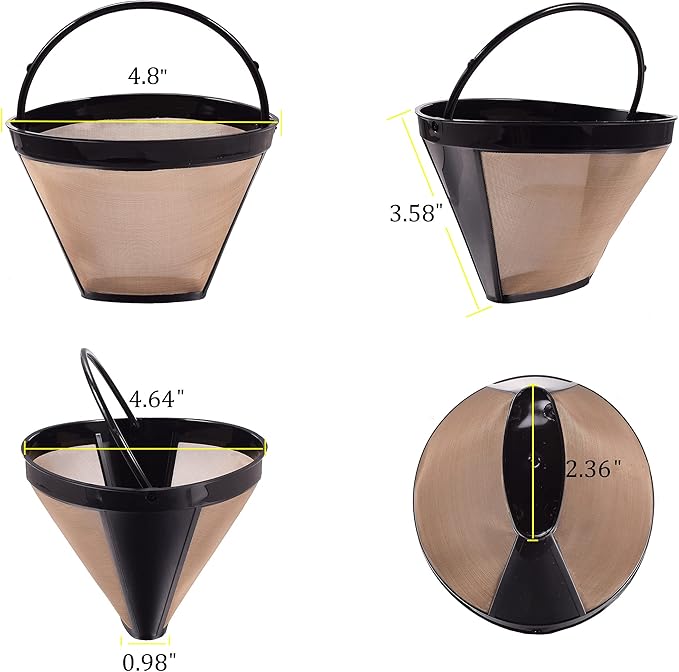 Reusable NO.4 Basket Cone Coffee Filters,8-12 Cup Replacement Coffee Filter for Cuisinart Coffee Makers,Machines and Brewers (2 PC Coffee Filters)