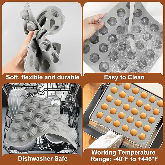 Peanut Butter Cup Molds, Bite-Size Chocolate Molds, 30-Cavity Mini Silicone Candy Mold for Fat Bomb, Jelly, Ice and Cordial Truffles Cupcake