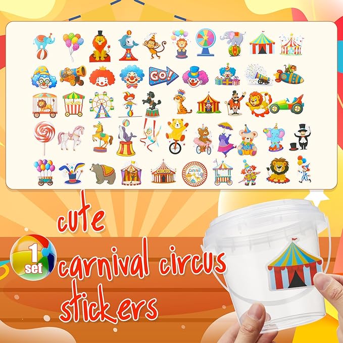 Funnymoom 30 Set Carnival Circus Drink Buckets with Lids and Straws 24oz Clear Disposable Plastic Cups Rum Cocktail Pails with Handles & Cups for Adult Party Favors, Vintage Theme Party Supplies