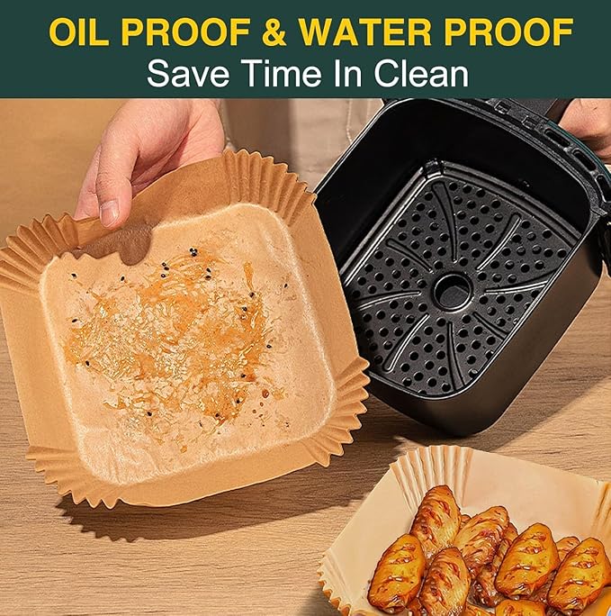 Air Fryer Disposable Paper Liners Square, Non-Stick Parchment, AirFryer Accessories for Baking Microwave Oven Frying Pan, Oil Proof, Water Proof (125PCS, 8inch)