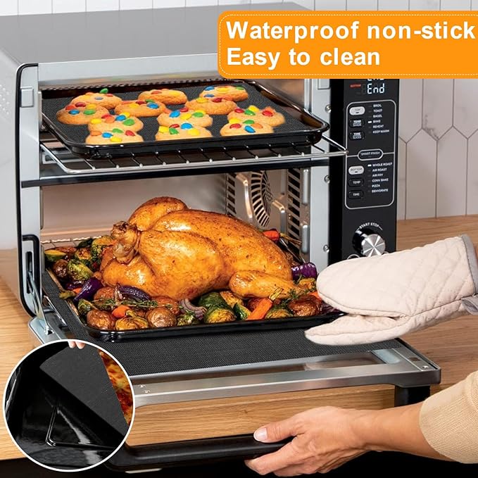 4-Pack Fiberglass Air Fryer Mats 11.81"x12.4" For Ninja SP101/SP201/SP301/DCT401/DCT402 Compatible Oven Liners for Bottom of OvenReusable & Heavy-Duty for Even Cooking