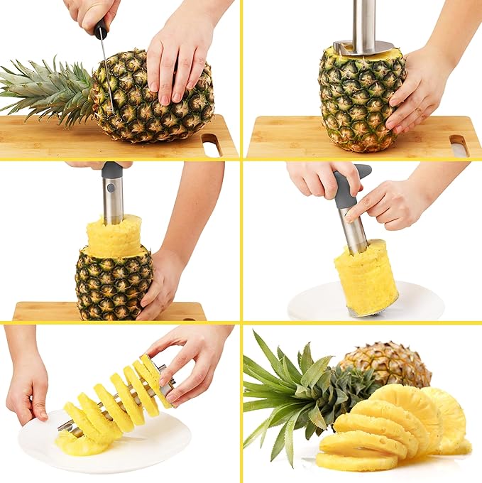 Zulay Kitchen Stainless Steel Pineapple Corer & Slicer – Heavy Duty Pineapple Cutter & Eye Removal Tool – Effortless Core Remover Tool with Sharp Reinforced Blade & Ergonomic Handle - Gray