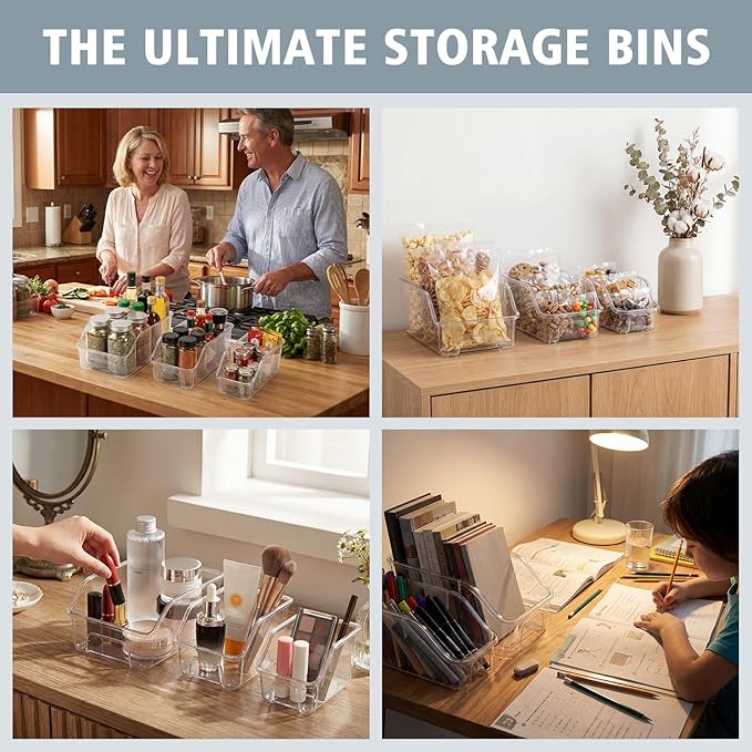 LemonRoad 3 Packs Clear Freezer Organizer Bins with Handle Pantry Vegetable Organizers and Storage Stackable Open Front Fridge Storage Egg Salad Containers for Kitchen Refrigerator Cabinet Closet