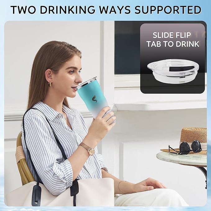 20Oz Insulated Tumbler With Straw And Lid, Stainless Steel Coffee Cup, Double Wall Vacuum Travel Mug,Spill proof Iced Coffee Tumbler,Outside Use,White Blue Tumbler