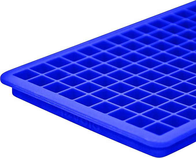 Tovolo Mini Ice Cube Tray with Lid Small Tiny Ice Maker for Freezer, Silicone Mini Ice Cube Tray Small Square Nugget Ice Makes 135 Tiny Cubes BPA Free Stackable Dishwasher Safe Stratus Blue Trays