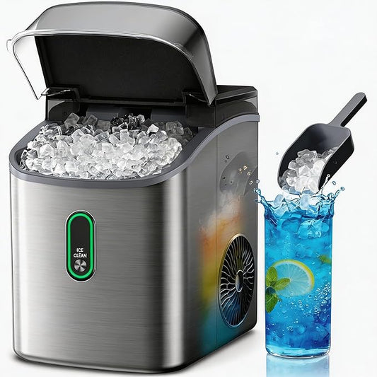 Silonn Nugget Ice Maker Countertop-Soft Chewable Pebble Ice Machine with One-Click Operation & Self-Cleaning Function, 33lbs Ice Per 24 Hours, Stainless Steel Design for Home, Kitchen & Bar