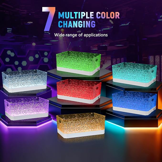 15L LED Ice Bucket for Parties, Rechargeable 7-Color Changing Light Up Beverage Tub, Clear Acrylic Wine & Champagne Drink Cooler, Leakproof Party Tub for Home Bar & Outdoor Entertaining