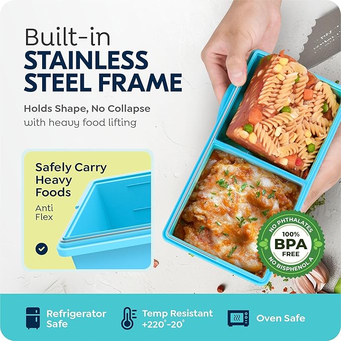 2 cup Silicone Freezer Trays with Lids, Silicone Soup Freezer Molds, Easily prepare portioned meals, Dishwasher, Oven Safe, Great for Frozen Broth, Leftovers & Meal Prep, BPA Free 2 Pack