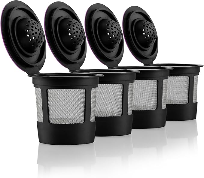 4 Black Reusable K Cups for Keurig Coffee Makers - Compatible with Keurig K-Classic, K-Select, K-Duo, K-Elite, K-Latte
