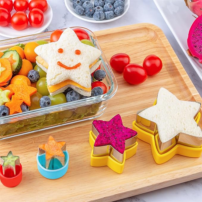 Nifogo Star Cookie Cutters 5 Pcs, Mini Small Large Sizes Stainless Steel Sandwich Cutter, Vegetable Fruit Cutters Shapes for Kids Boys Girls