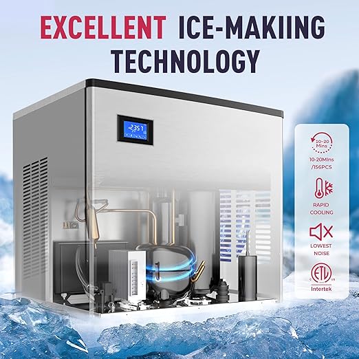 ICYGLEE Commercial Ice Maker Machine 400LBs/Day with 220LBs Storage Bin, ETL Approval Industrial Ice Machine, Auto-Cleaning Stainless Ice Maker, Ice Ready in 8-20mins, Cafe/Bar/Business/RST.