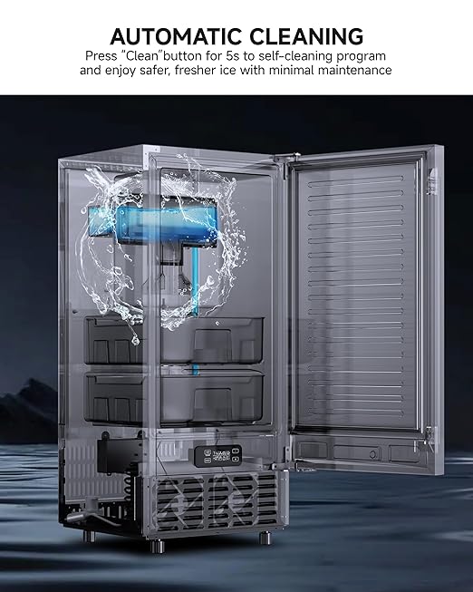 EUHOMY Under Counter Nugget Ice Maker, 49 lbs/Day Built-in or Freestanding Ice Machine with Double Ice Baskets, Self-Cleaning & 24H Timer, Home Use, Silver