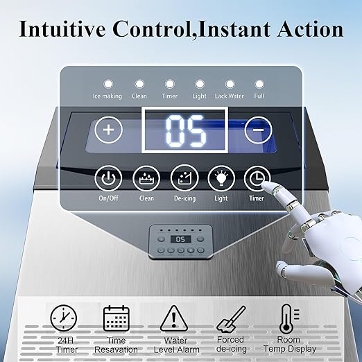 Mountman Commercial Ice Maker,110 lbs/24H,Stainless Steel Ice Machine with 33 lbs Storage Capacity,50 Cubes in 14 Mins,Water Filter,Under Counter/Freestanding Ice Makers for Home,Restaurant,Bar,Cafe