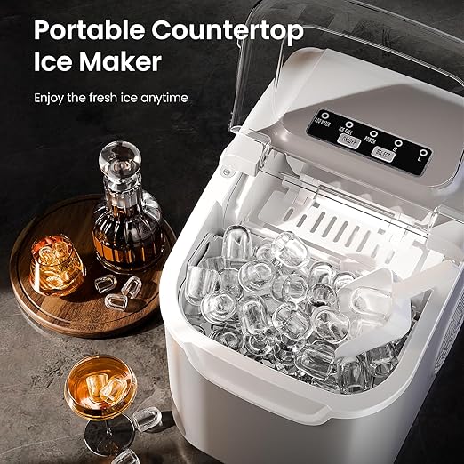 Antarctic Star Pro-Grade Countertop Ice Maker, 8 Cubes in 6 Mins, 26lbs/Day, Self-Cleaning, 2 Sizes, Ultra-Quiet for Home Bar, Kitchen, Office & Entertaining
