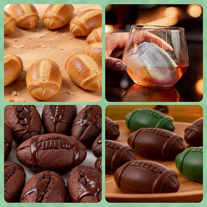 Zorazio 2Pack Football Ice Cube Mold, 8Cavity Silicone Football Mold Ice Cube Molds Fun Shapes, 3D Silicone Football Mold for Cake Pops,Cake Decoration, Chocolate,Ice Cube