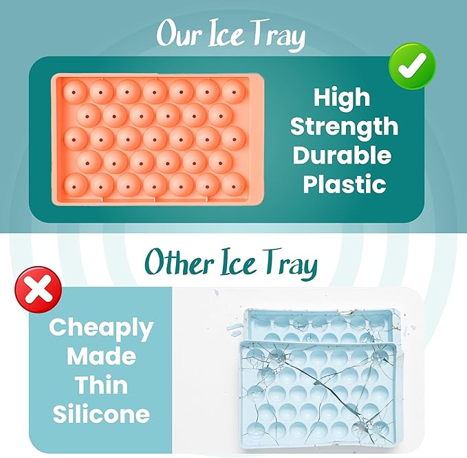 2 Pack Round Ice Cube Tray with Lid, Bin & Scoop - 0.8" 66PCS Tiny Sphere Ice Ball Maker Molds, Stackable Ice Trays for Freezer, BPA-Free Plastic Iced Bucket Kits for Cocktails/Whiskey/Coffee/Drinks