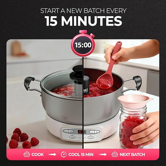 Automatic Jam and Jelly Maker 1000W, 2L Per Batch (≈4 x 16OZ), Electric Pot Stirrer Machine for Homemade Fruit Jam, Jelly & Sauce, Non-Stick Self Stirring Pot, BPA-Free, Replace ball fresh Jam Maker