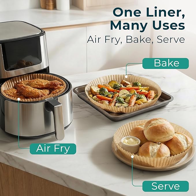 Cathy Yoder's Round Air Fryer Liners, 125 PCS 6.3 inch Air Fryer Liners Disposable Round, 2-5 QT Circle Airfryer Liner Easy Cleanup Airfryer Parchment Paper Round-Shape Sheets for Cooking & Baking