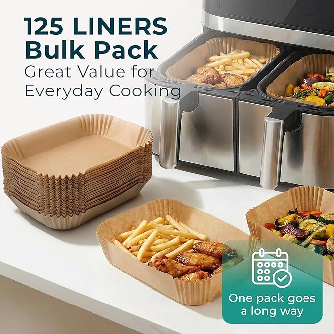Cathy Yoder's XL Rectangle Air Fryer Liners, 125 PCS 10.6 inch Air Fryer Liners Disposable Rectangular, 8-12 QT Easy Cleanup Rectangular-Shape AirFryer Liner Parchment Paper for Cooking & Baking