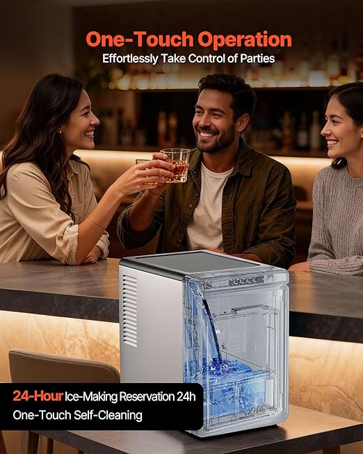 VEVOR Countertop Ice Maker, 22 lbs per Day, Self-Cleaning Portable Machine with Tong, Drawer-Style Ice Access, Ice-Making Machine with Large Square Cubes, for Cocktails & Whiskey