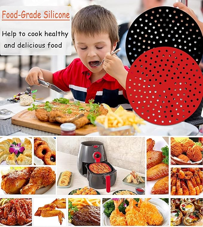 Reusable Air Fryer Silicone Liners 2-Packs, 8 Inch Round Non-Stick, BPA Free Reusable Air Fryer Accessories (8 inch)