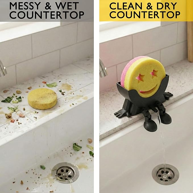 Cute Hanging Sponge Holder with Drainage & Legs, 3D Printed Funny Sink Stand for Round Sponges, Aesthetic Kitchen Sink Edge Organizer, Countertop Decor, Quick-Drying Storage Cleaning Gadget