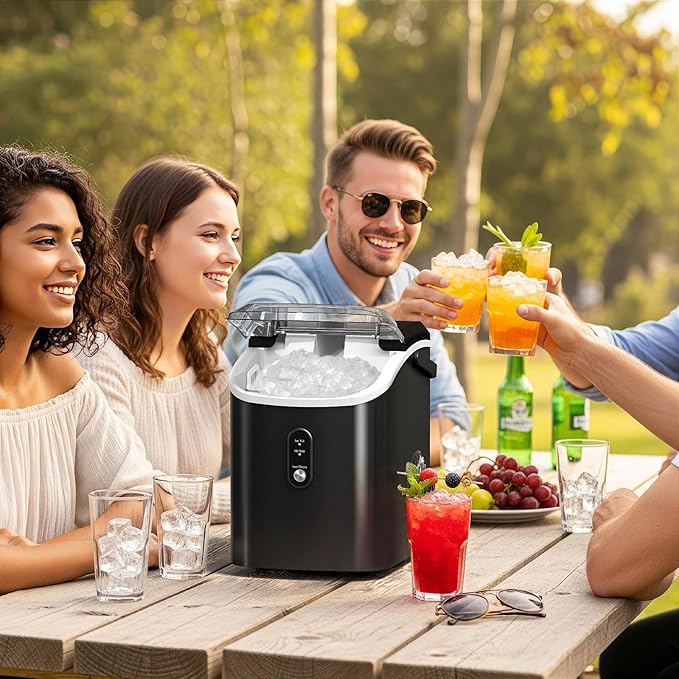 Antarctic Star Nugget Ice Makers Countertop with Self-Cleaning, 35lbs/24Hrs, Portable Crushed Ice Machine with Handle/Basket/Scoop for Home, Kitchen, Office, Camping(Black)