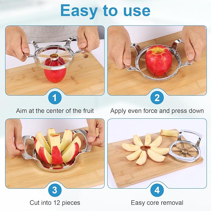 Apple Slicer and Corer, Basic Model with 8 Sharp Stainless Steel Blades - Zinc Alloy Case for Effortless Slicing & Coring,Easy to Use