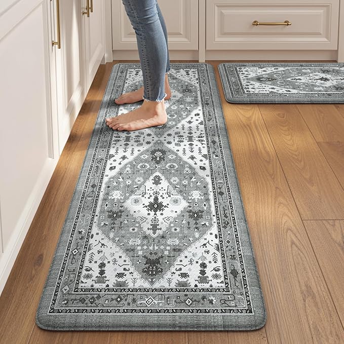 Collive Boho Anti Fatigue Kitchen Mats Sets 2 Piece Non Skid Kitchen Mats for Floor Cushioned Kitchen Rugs and Mats Waterproof Ergonomic Comfort Standing Mat Runner for Kitchen,Home,Office,Laundry