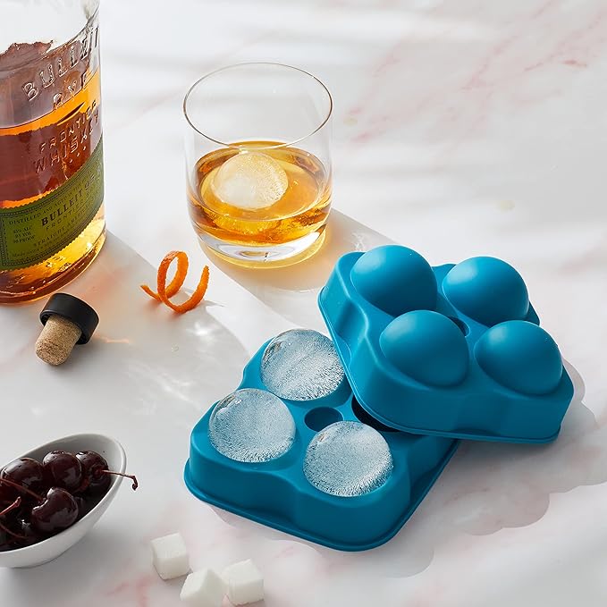 Houdini Large Sphere Ice Tray Mold, Makes Four Ice Balls, Blue